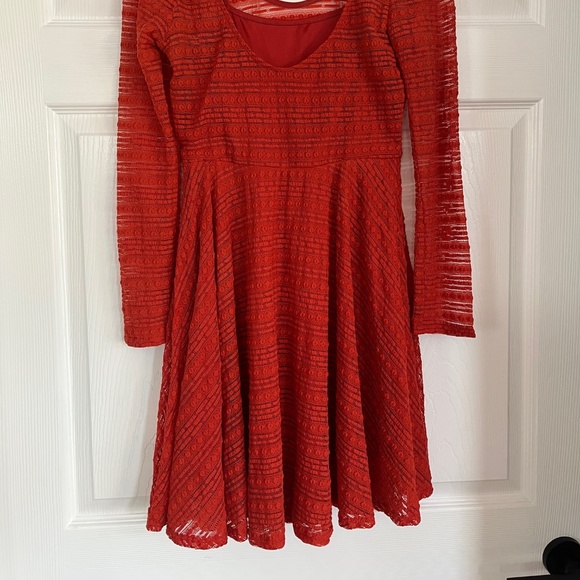Cherry Red Cutout Short Length Dress With Long Sleeves - Picture 2 of 2